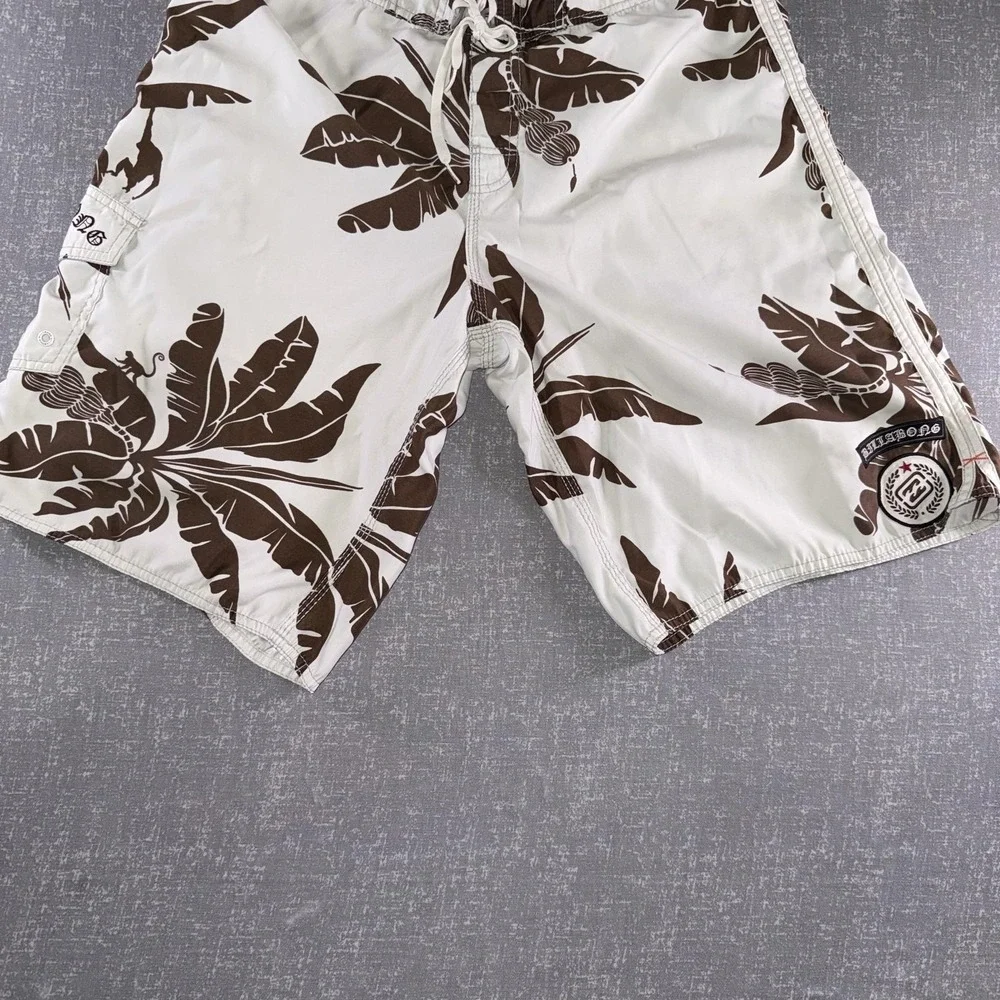 Billabong Board Shorts Mens 36 White Brown Hawaiian Floral Swim Trunks Surf